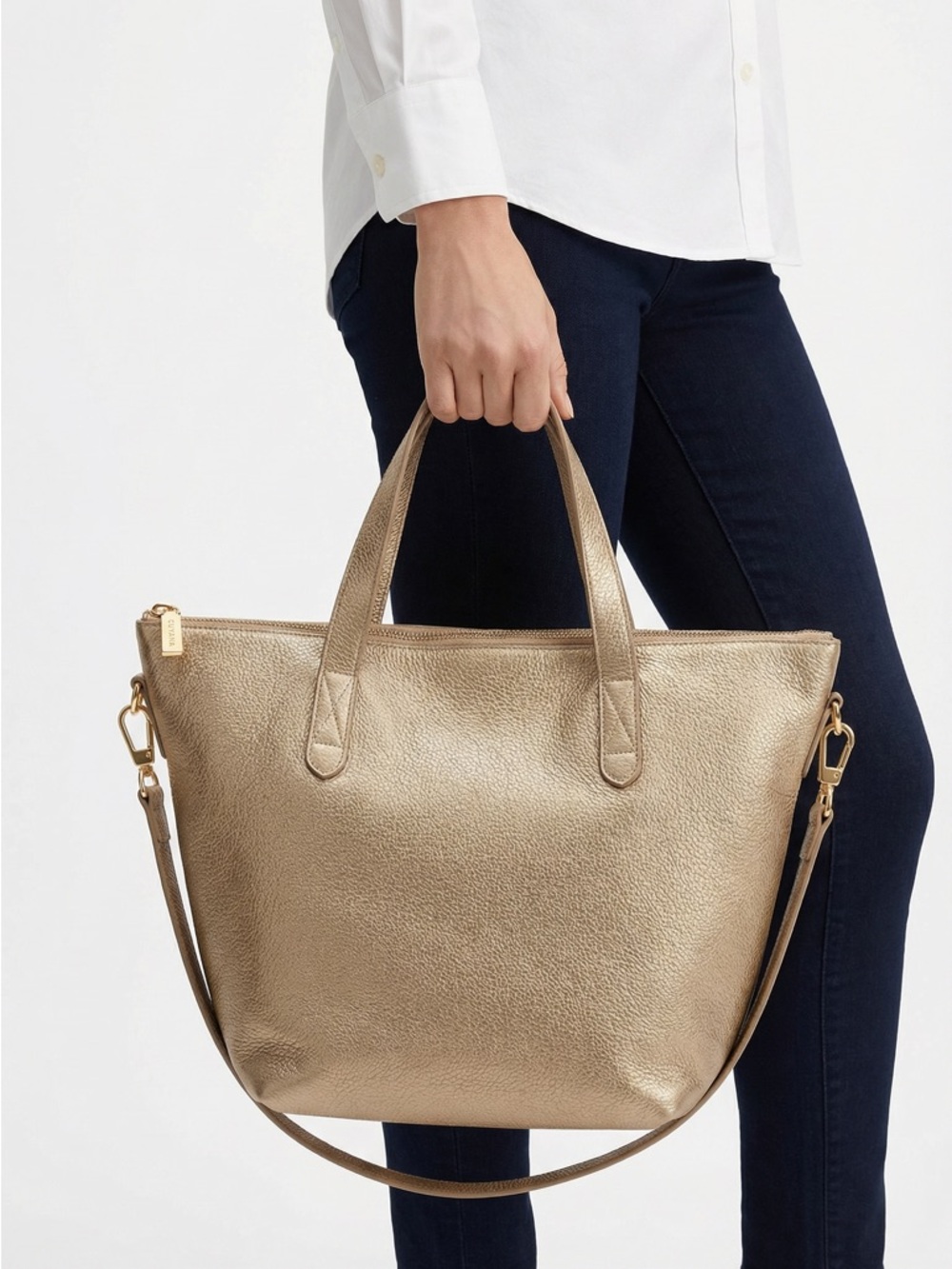 Cuyana | Mini Easy Zipper Tote | Pebbled Leather | Gold